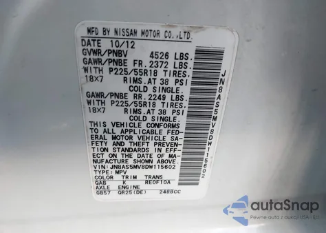 2013 Nissan Rogue Sv W/Sl Pkg z USA, uszkodzony, nr VIN JN8AS5MV8DW115602